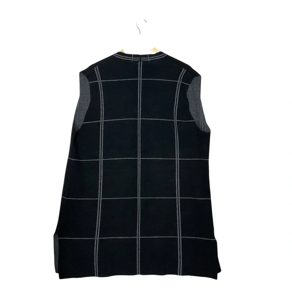 MAGACHONI sz 1X Long Sweater Vest Open Window Pane Plaid Charcoal Black